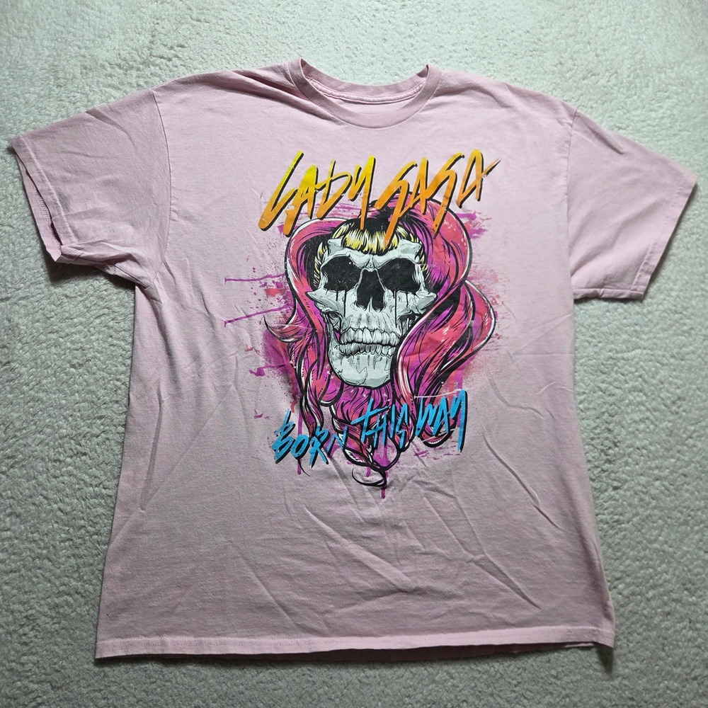 Lady Gaga T Shirt Men XXL Pink Born This Way Skull Graphic Tee Pop Music Merch
